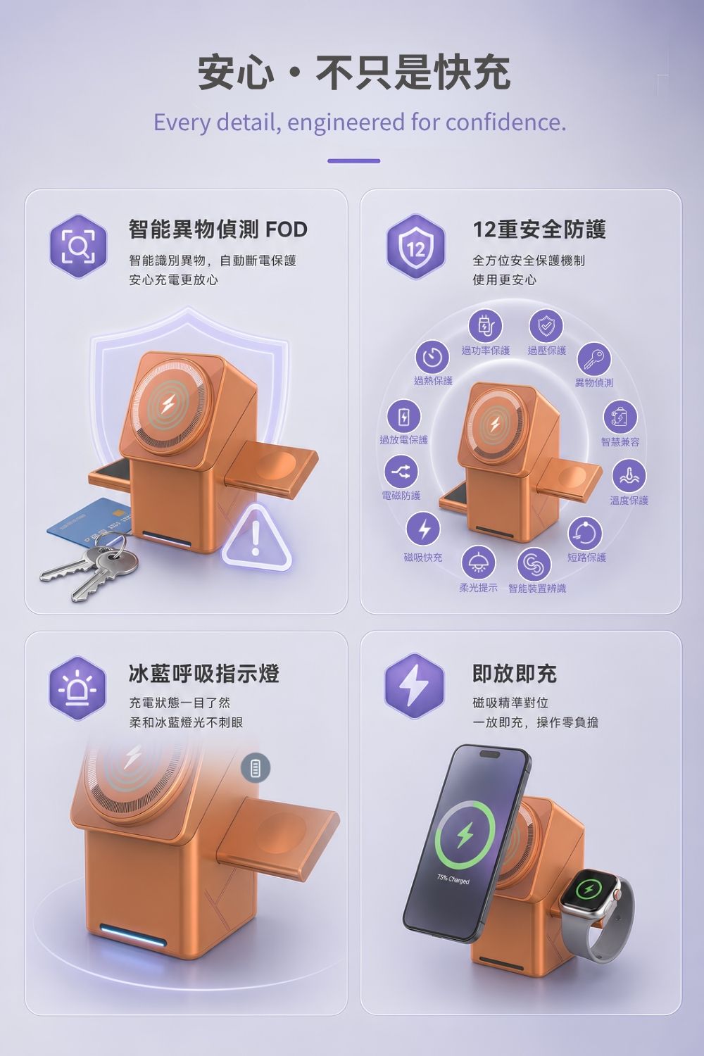 三合一模組磁吸充電站